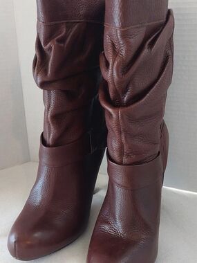 Gianni Bini Brown Slouch Leather Heeled Boots